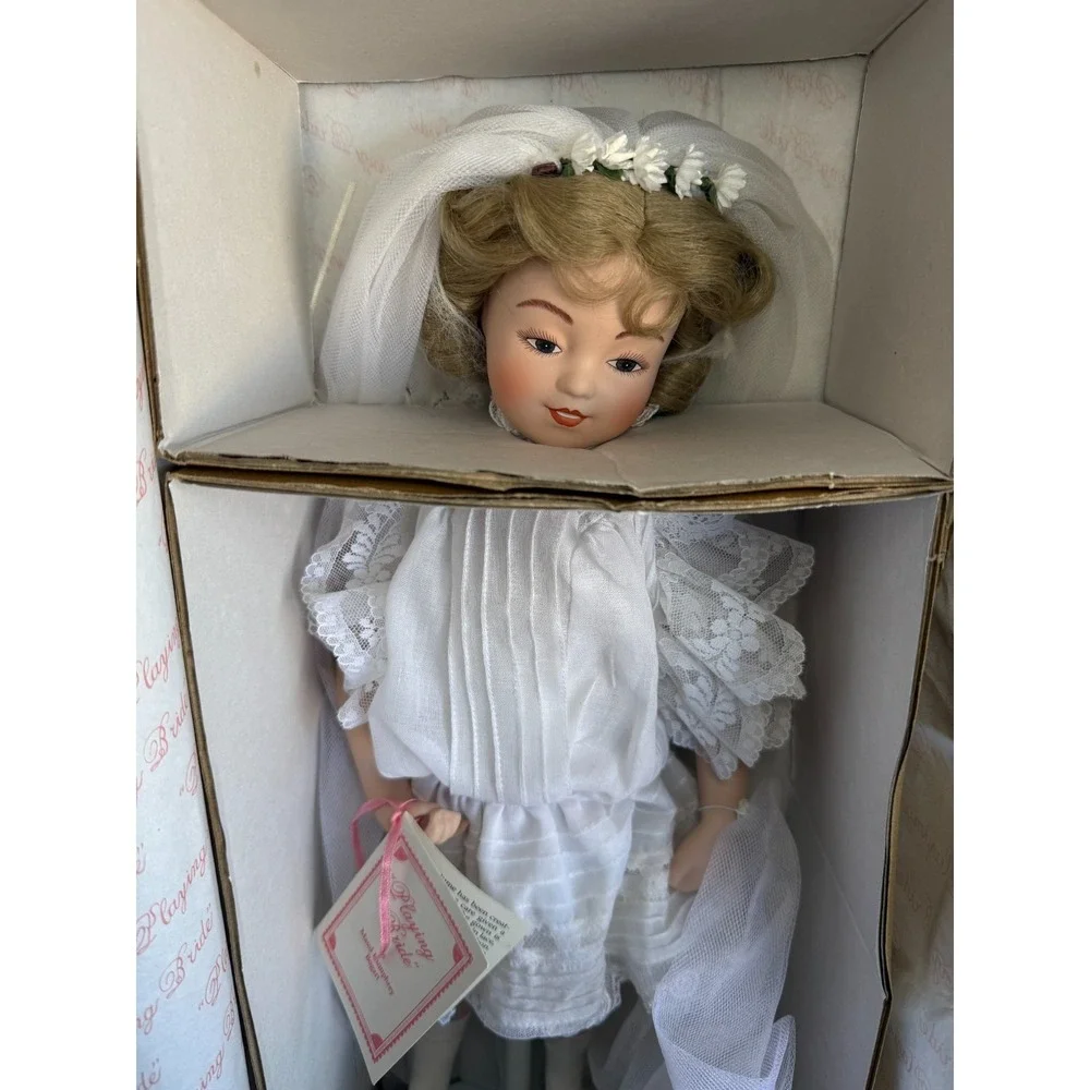 The Hamilton Collection Wearing A White Dress Playing Bride‎ Porcelain Doll